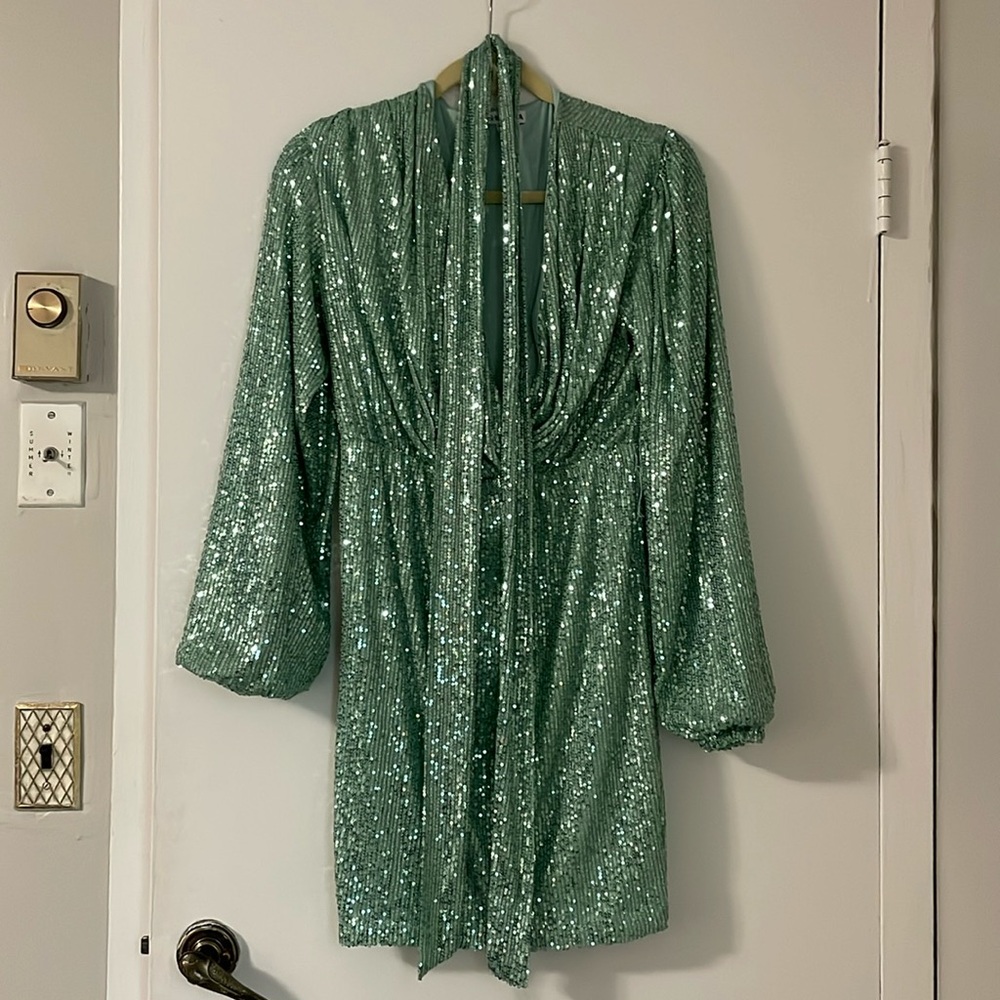 Fashion Nova Seeing The Stars Sequin Mini Dress - Mint (M)